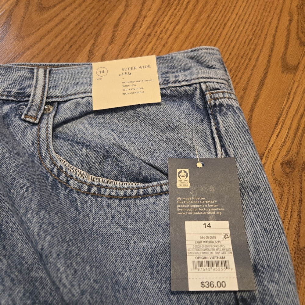 Target Mid-Rise Super Wide Leg Jeans Universal Thread Light Wash Cotton 14 New - Picture 8 of 8